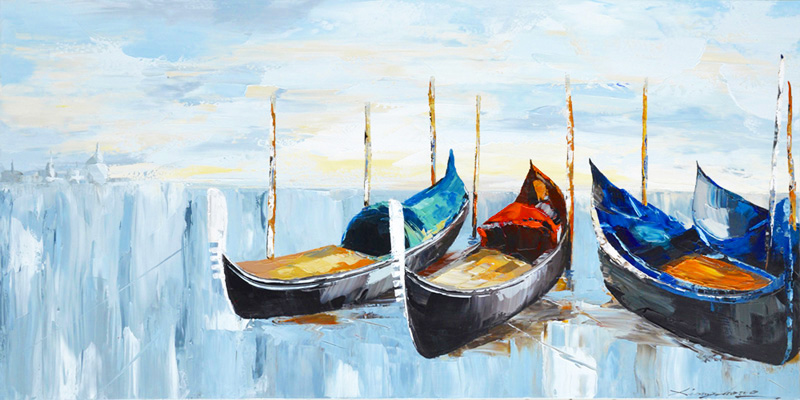 PXFC317 Wall décor art oil on canvas abstract nautical boats red yellow blue tones